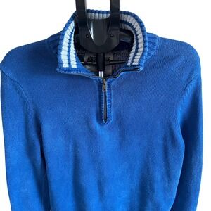 Aeropostale Mens Quarter Zip Mock Neck Pullover Sweater Blue Striped Collar Sz L